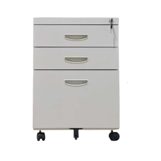 A modern filing cabinet with three drawers, ideal for keeping files organized and accessible.