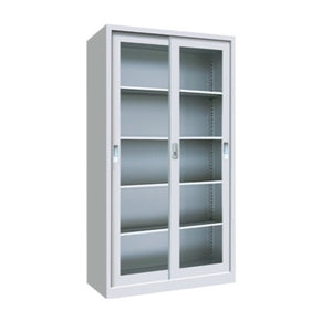 Ephraim Steel Cabinet with Glass Doors & 5 Shelves, 90cm