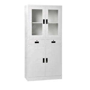 Eros Steel Cabinet with Glass Doors, Lock & 3 Shelves, 90cm