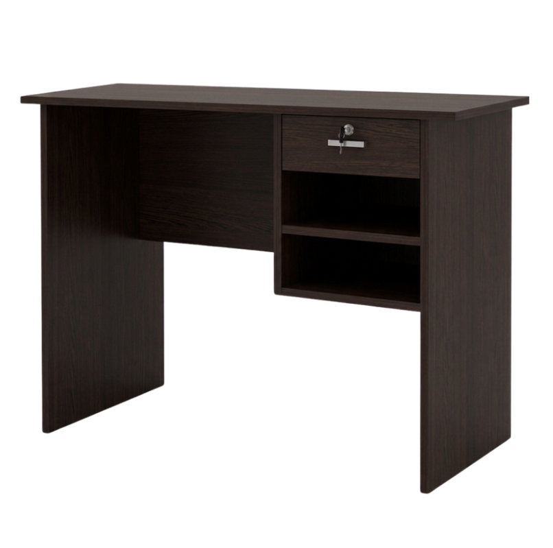 Lamium Office Table with Open Shelves & Lockable Drawer, 91cm