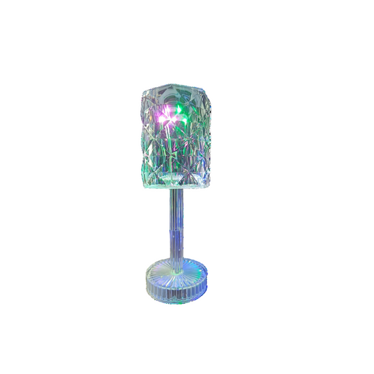 Colorful crystal-style lamp on a white background