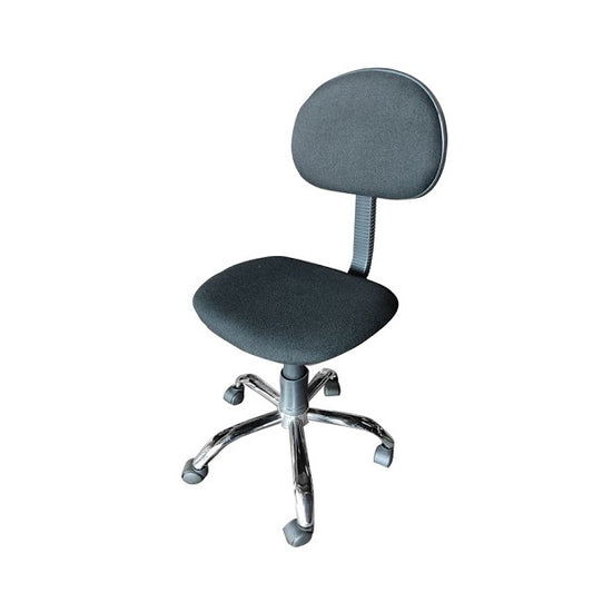 A black office chair featuring  without armrests and a supportive backrest, designed for comfort and ergonomic use.