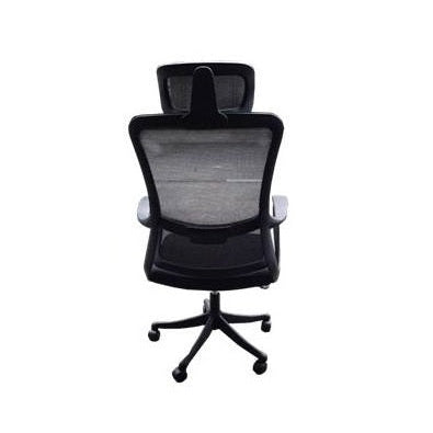 Executive office chair with armrests and black mesh, featuring a comfortable headrest for enhanced support.