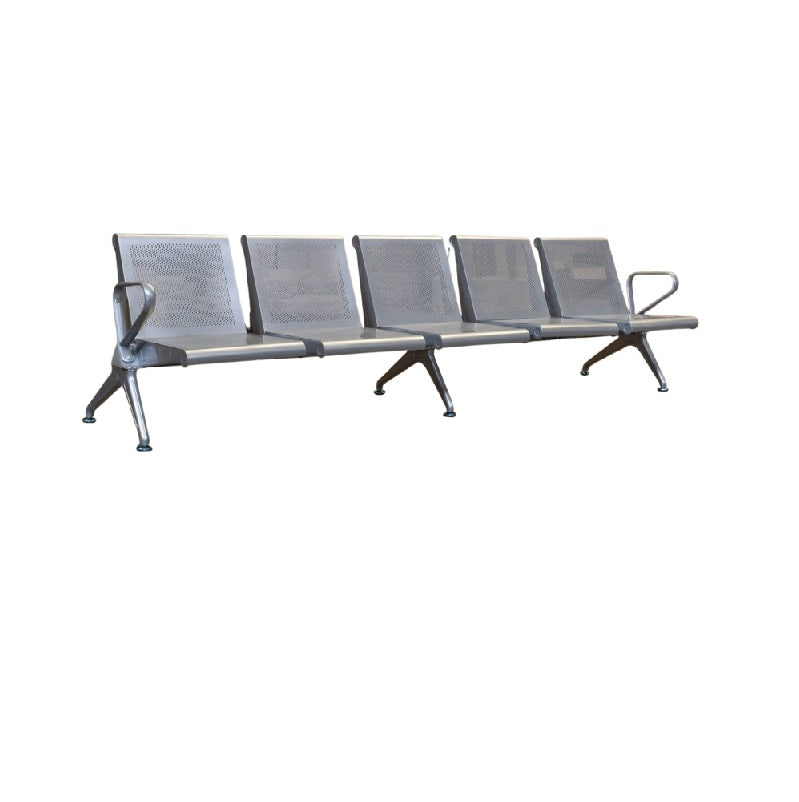 Five seater gang chair arranged on a white background, showcasing their sleek design and sturdy construction.