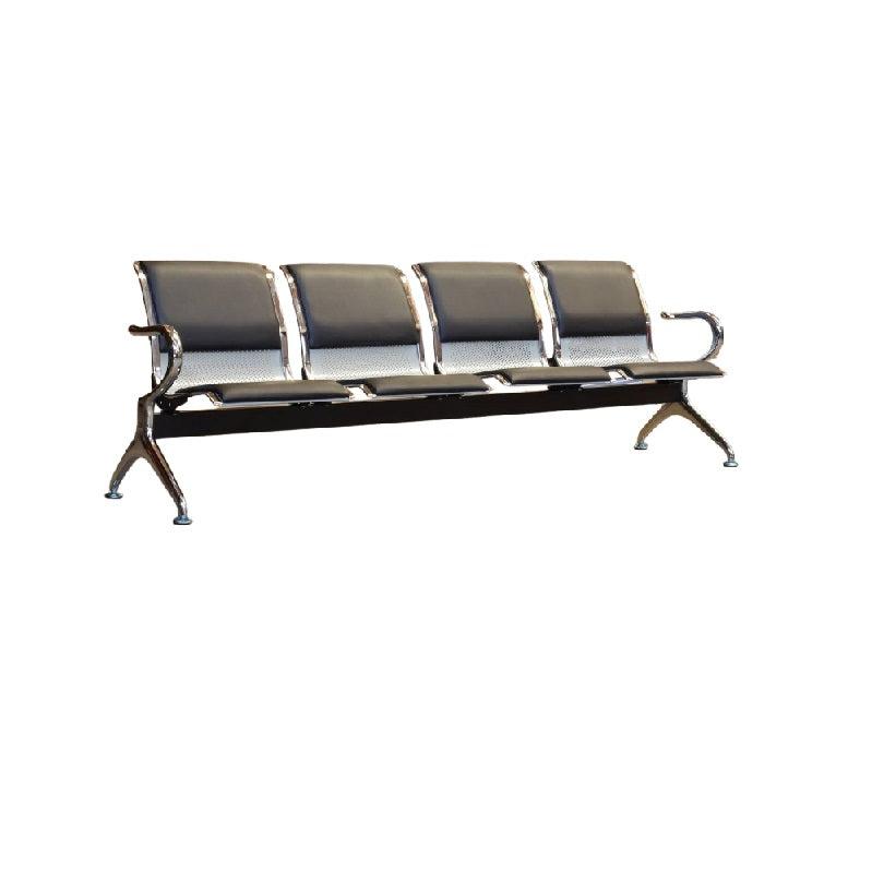 Four seater gang chair with back and seat foam, featuring sleek black seats arranged in a row.