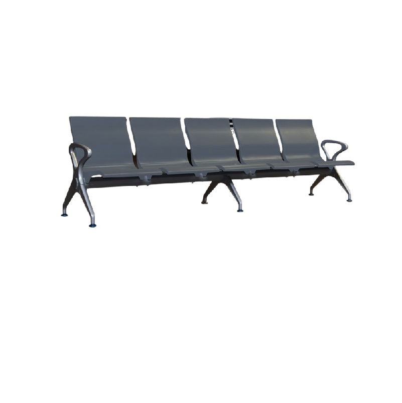 Five seater gang chair featuring sleek gray seats arranged in a row.