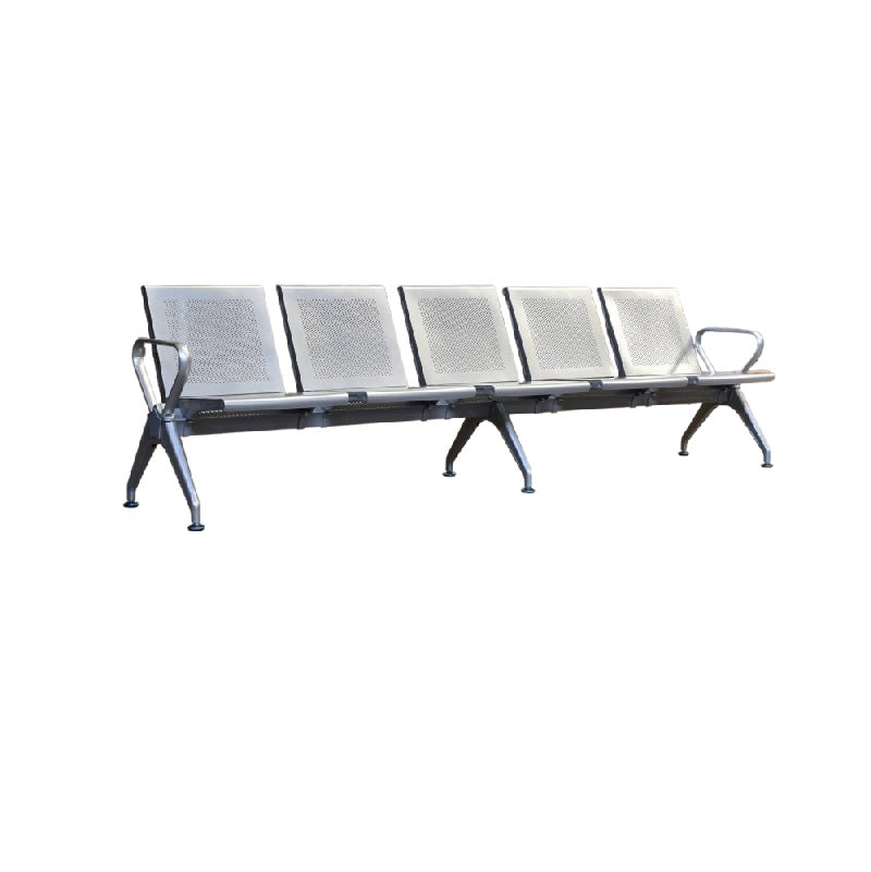 Five seater gang chair arranged on a white background, showcasing their sleek design and sturdy construction.