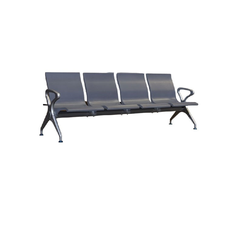 Four seater gang chair featuring sleek gray seats arranged in a row.