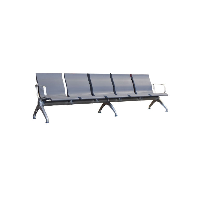 Five seater gang chair featuring sleek gray seats arranged in a row.