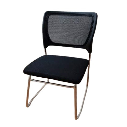 Modern chair with a sleek metal frame and soft black seat, perfect for stylish seating solutions.