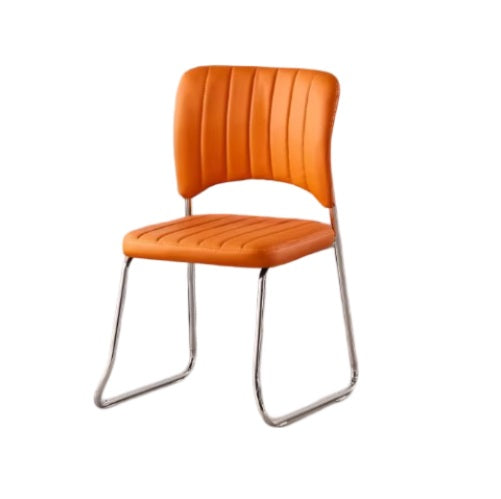 A sleek black leather chair featuring a chrome frame and seat, showcasing modern design and elegance.