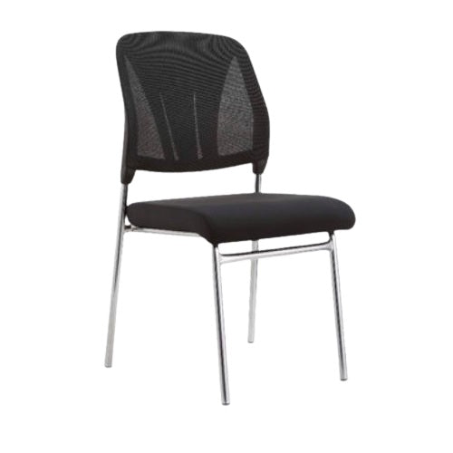 Modern black chair with a sleek metal frame and soft black seat, perfect for stylish seating solutions.