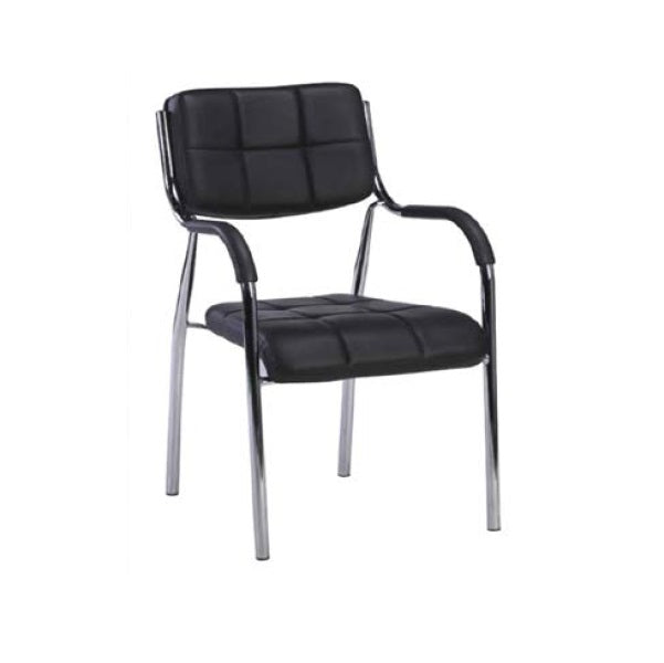 Modern chair with a sleek metal frame and soft black seat, perfect for stylish seating solutions.