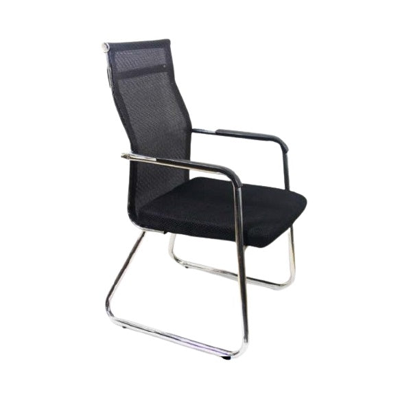 Modern chair with a sleek metal frame and soft black seat, perfect for stylish seating solutions.