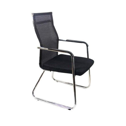 Modern chair with a sleek metal frame and soft black seat, perfect for stylish seating solutions.