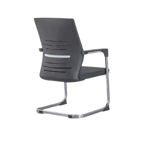 A sled base black visitor chair featuring a chrome frame and a comfortable black seat, ideal for modern workspaces.