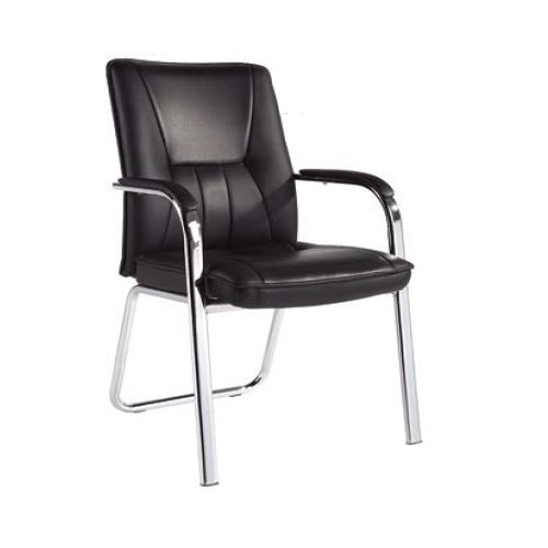 Modern chair with a sleek metal frame and soft black seat, perfect for stylish seating solutions.