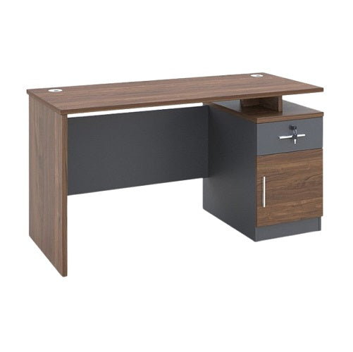 A office desk with a wooden drawer, perfect for efficient workspace management.