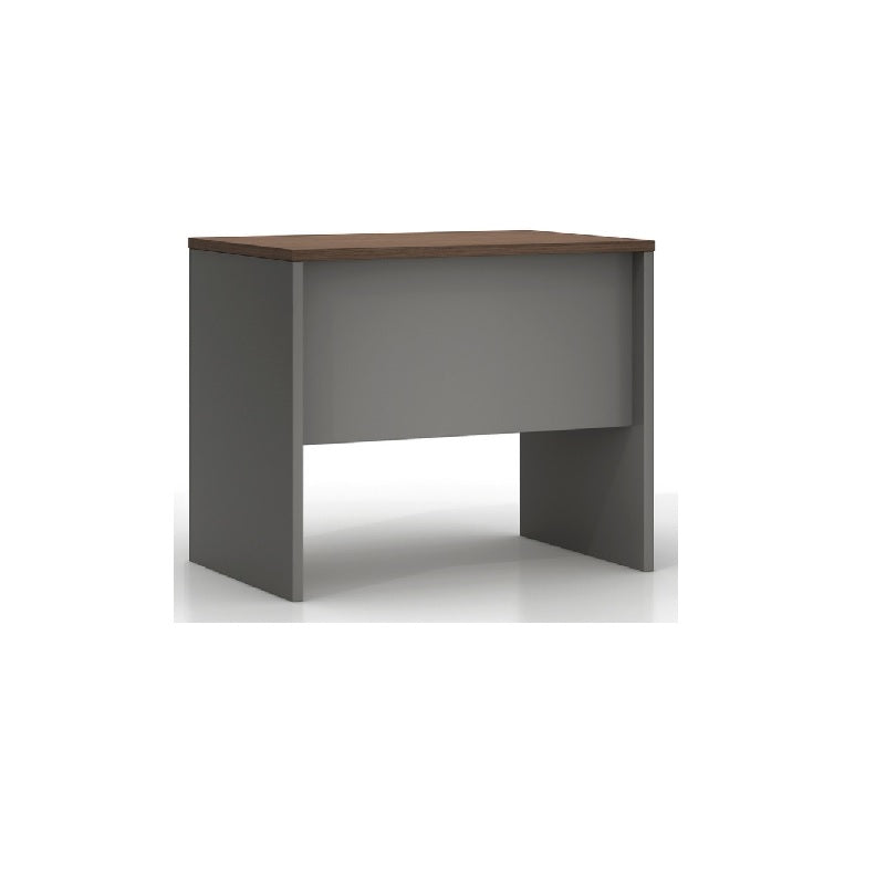 A stylish desk with a natural wood surface and contemporary gray legs, perfect for any workspace.