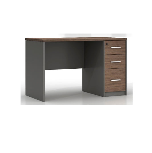 Modern desk design with a wooden design top and three drawers, perfect for organizing office essentials.