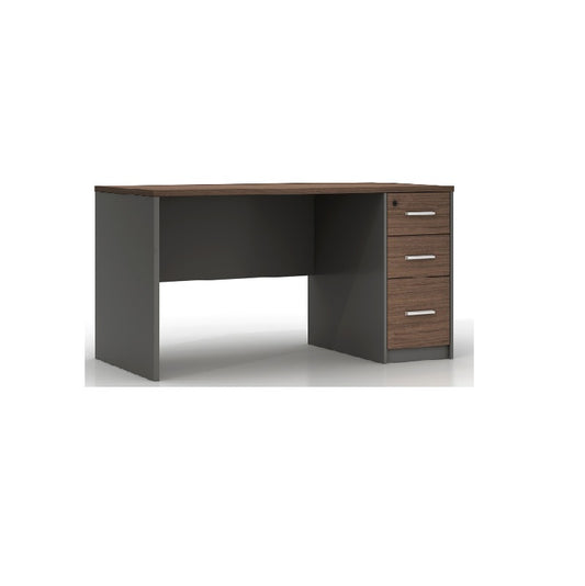 Modern desk design with a wooden design top and three drawers, perfect for organizing office essentials.