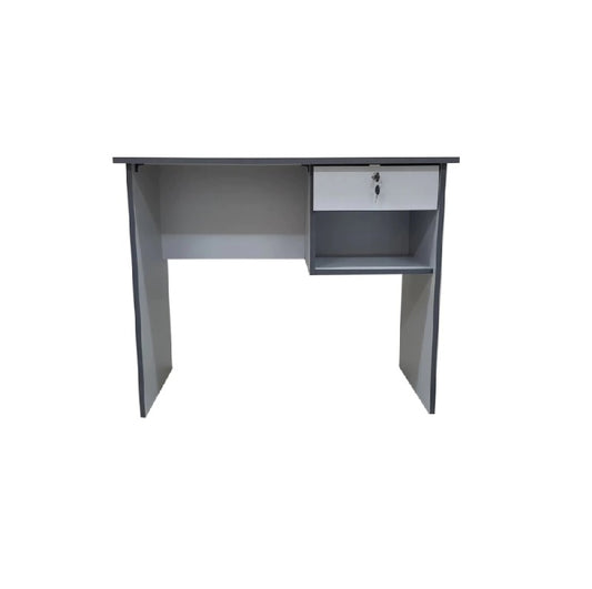 A office desk with a wooden drawer, perfect for efficient workspace management.