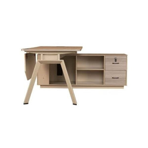 Bay Leaf L-Type Office Table with Cabinet & Drawer, 140cm