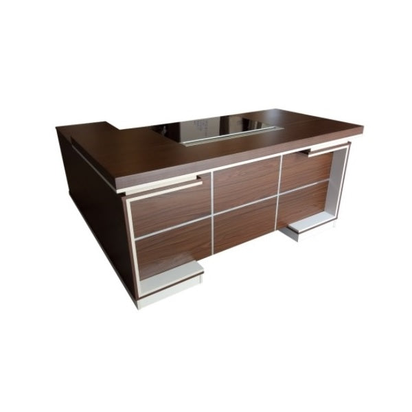 A presidential table featuring multiple drawers, showcasing a classic and functional design for any workspace.