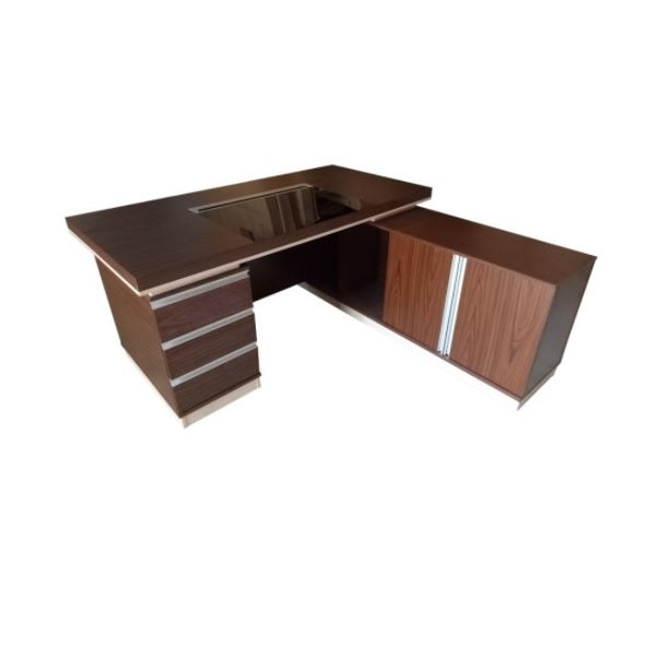 A presidential table featuring multiple drawers, showcasing a classic and functional design for any workspace.