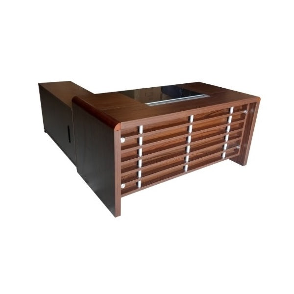A presidential table featuring multiple drawers, showcasing a classic and functional design for any workspace.