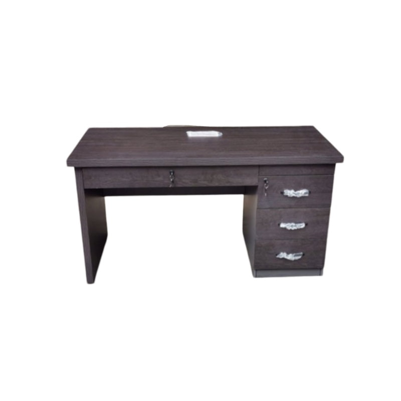 A stylish desk with three side drawers and a central drawer, perfect for organizing office supplies and enhancing workspace aesthetics.