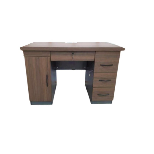 A stylish desk with side drawers and a central drawer, perfect for organizing office supplies and enhancing workspace.
