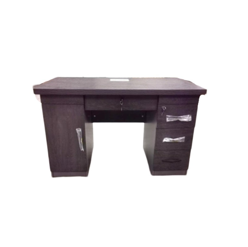 A stylish desk with side drawers and a central drawer, perfect for organizing office supplies and enhancing workspace.