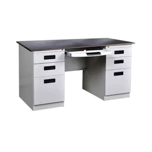 A white desk featuring drawers alongside a matching file cabinet, creating a clean and organized workspace.
