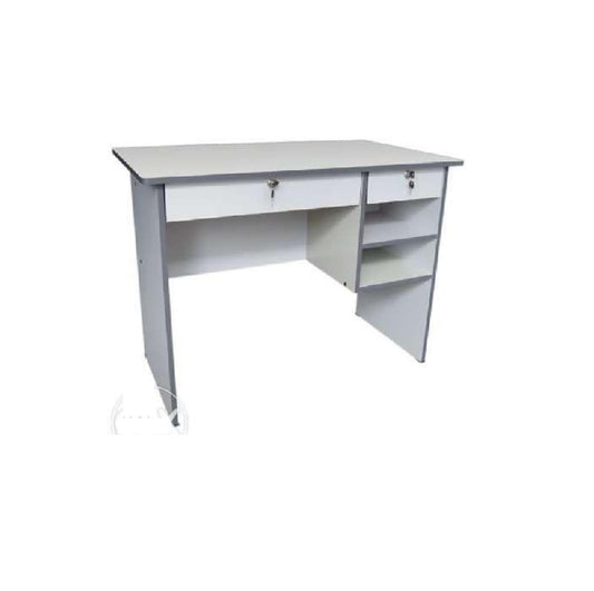 A office desk with a wooden drawer, perfect for efficient workspace management.