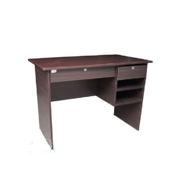 A office desk with a wooden drawer, perfect for efficient workspace management.