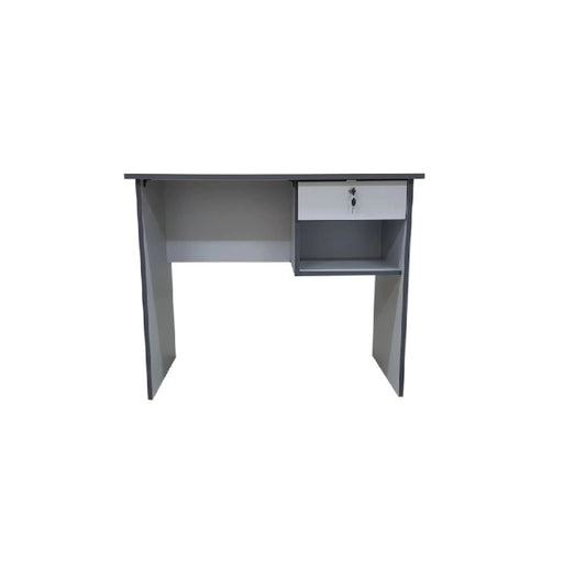 A office desk with a wooden drawer, perfect for efficient workspace management.