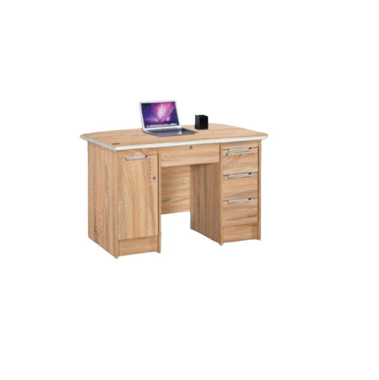 A office desk with a wooden drawer, perfect for efficient workspace management.