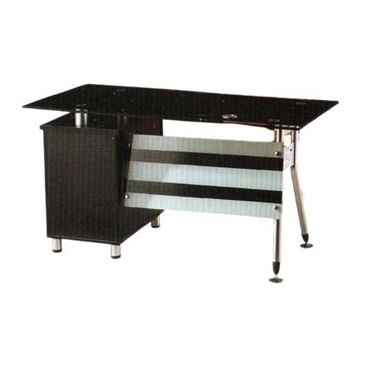 A functional work station with a desk, providing a conducive environment for professional tasks.