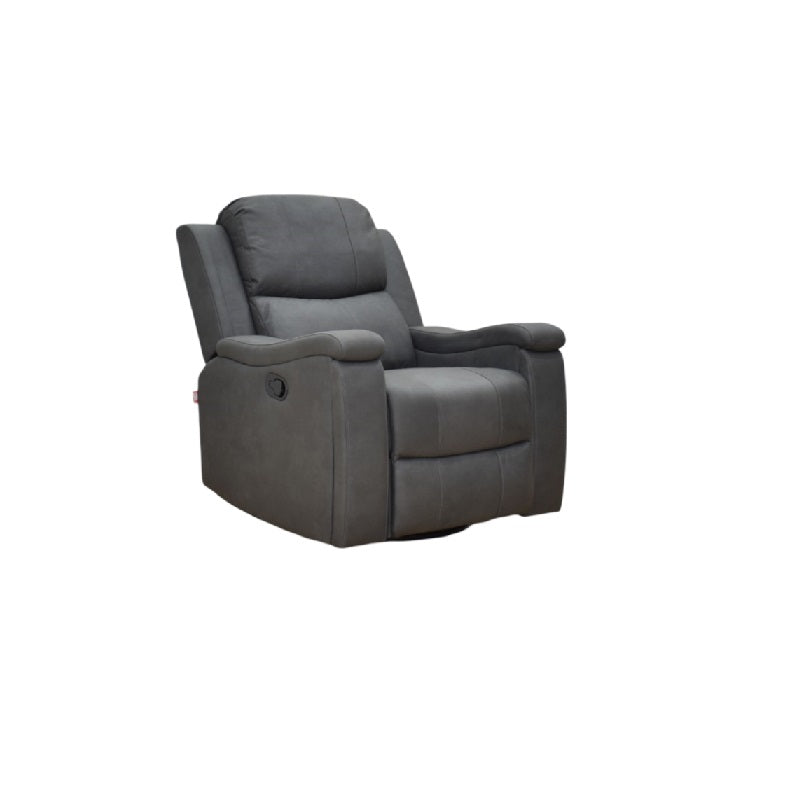 A cozy gray recliner chair is depicted, emphasizing its stylish design and comfort for relaxation.