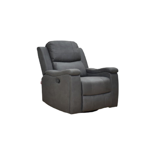 A cozy gray recliner chair is depicted, emphasizing its stylish design and comfort for relaxation.