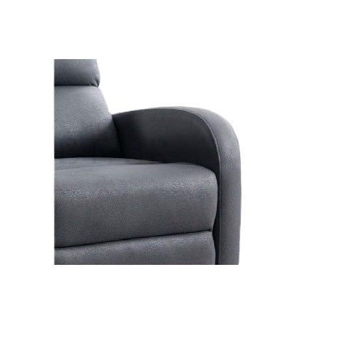 A cozy gray recliner chair is depicted, emphasizing its stylish design and comfort for relaxation.