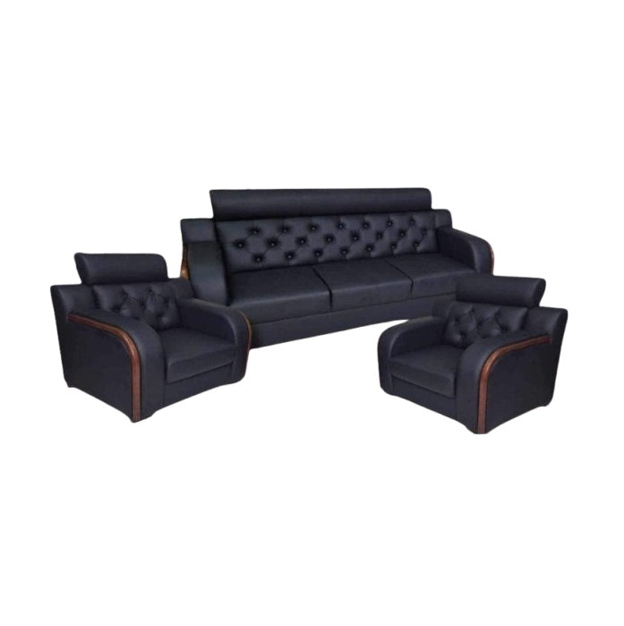Elegant black leather sofa and chair set, perfect for enhancing the aesthetic of any modern interior.