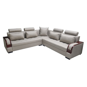Kinsley Corner Sofa | Leatherette Upholstered with Wooden Armrests & Cushions