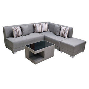 Birmingham L-Type Sofa | Fabric Upholstered with Uratex Foam, Stool & Center Table
