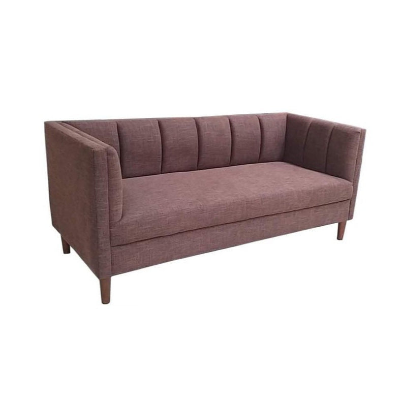 A modern red couch with two accent pillows, offering a chic and comfortable seating option.