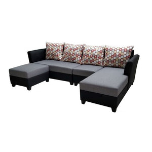 Hollie L-Type Sofa | Fabric Upholstered with Cushions & Stool