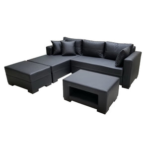 Lavandin L-Type Sofa | Fabric Upholstered with Cushions & Stool