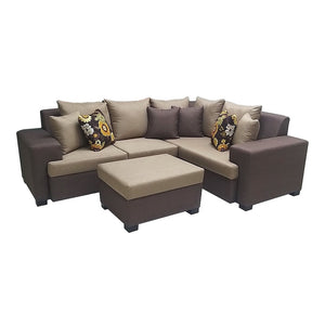 Magnum L-Type Sofa | Fabric Upholstered with Cushions & Stool