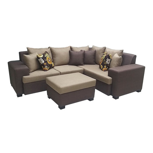 Magnum L-Type Sofa | Fabric Upholstered with Cushions & Stool